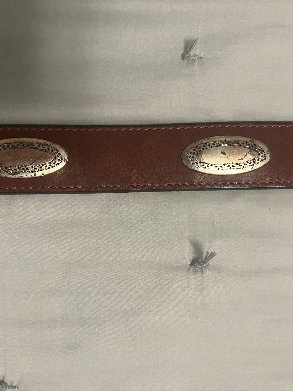 Vintage Brighton Brown Leather Western Concho Belt Silver Buckle Sz 26